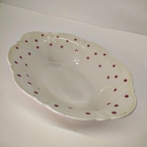 Vtg TST Taylor‎ Smith Taylor Pottery Bowl Oval Colorful Dots USA Made 9" Dish